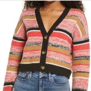 BP Crop Cardigan with Stripes, button front.